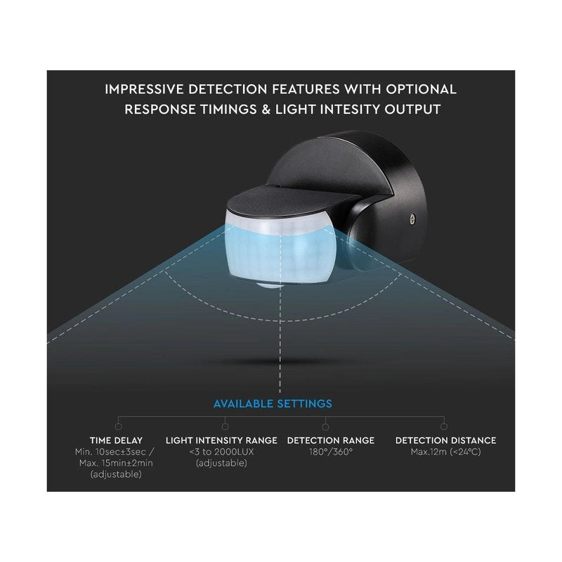 Sensore di Movimento Infrarossi IP65 Colore Nero Montaggio a Parete Soffitto Snodabile a 180° SKU-6610