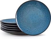 Set di Piatti Ceramici a Mano di 25 cm - Blu - 6 Piatti - Grande Piatto da Servire - Magnetron e Vaivai Resistenti