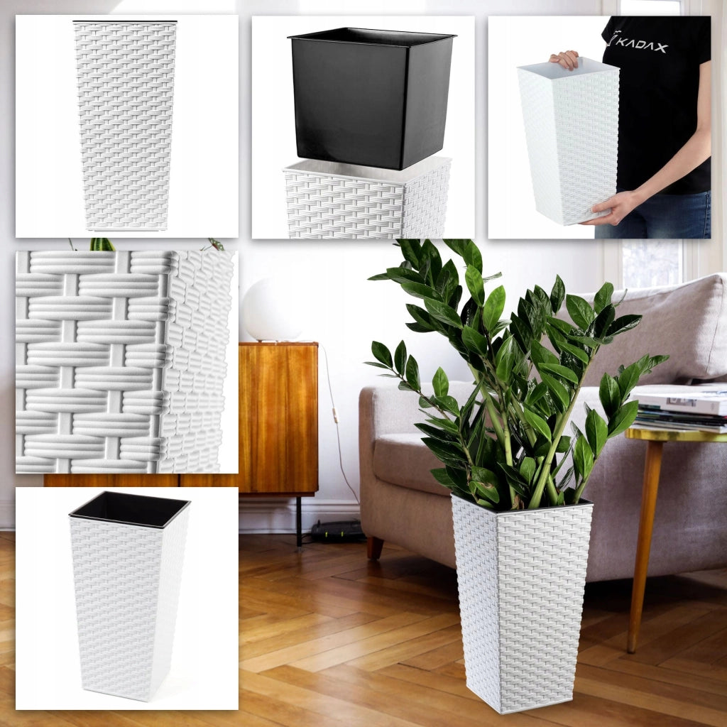 Vaso da giardino KADAX con inserto per fiori, grande e alto, 18x36 cm, bianco.