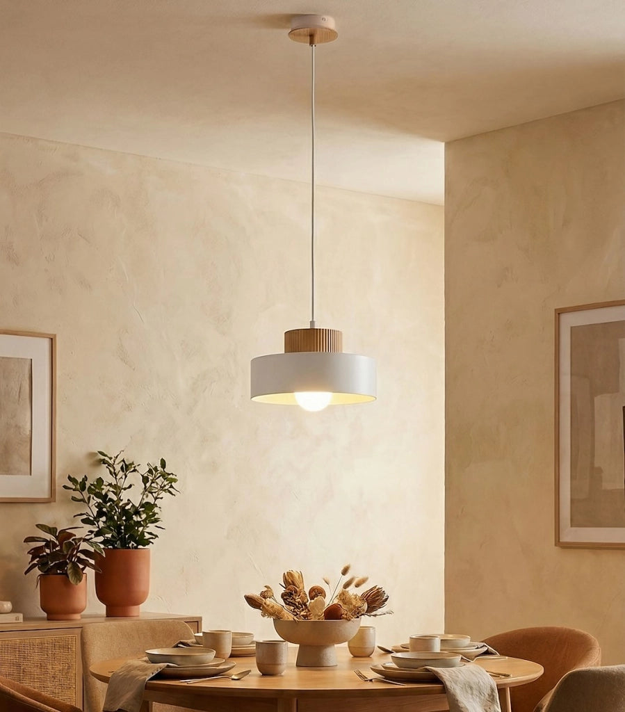 Lampada sospesa KIVI japandi bianca legno 1xE27 Emibig