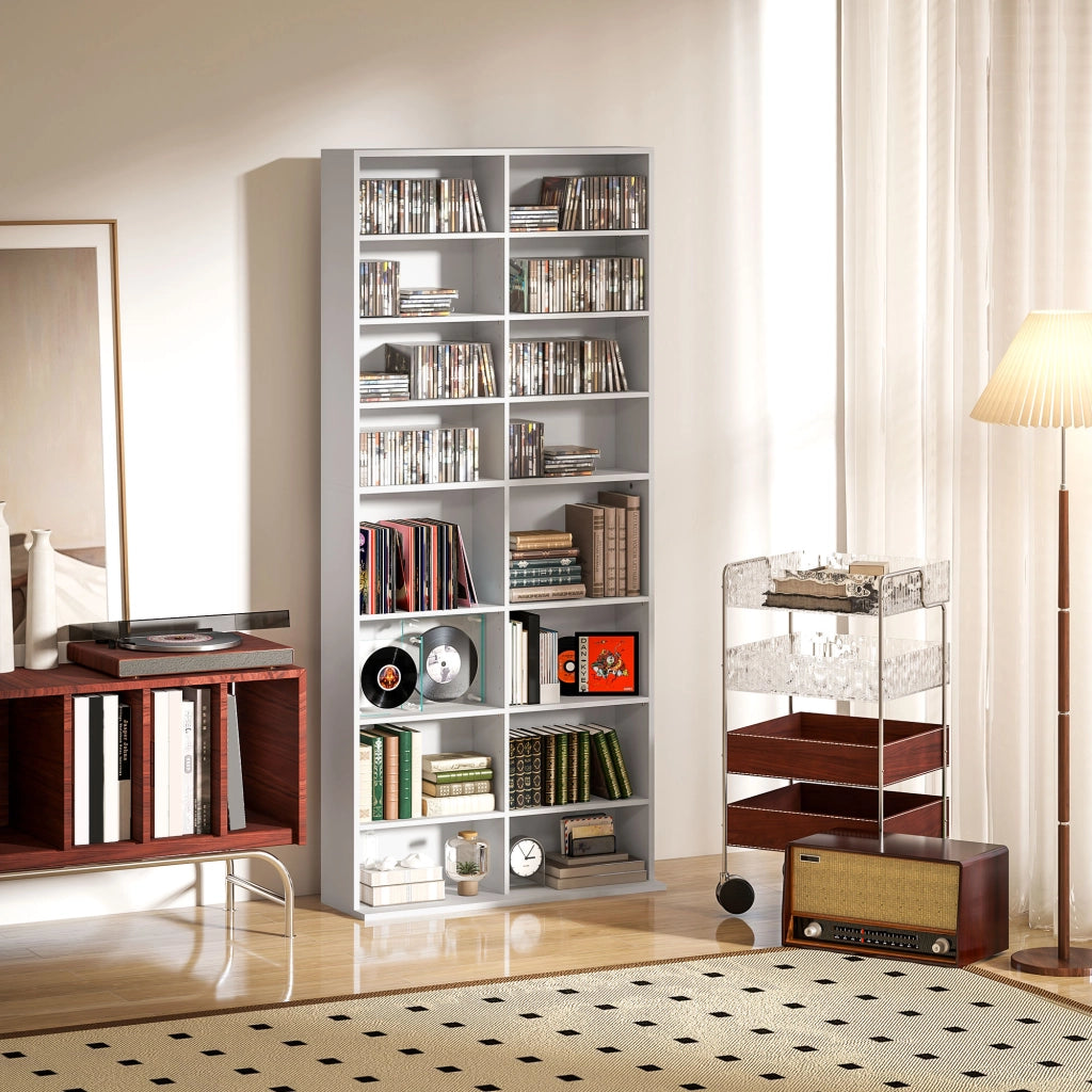 Libreria per DVD e CD ¨C Minimal ¨C 14 ripiani regolabili, 18 scomparti, bianco, 175x?x?