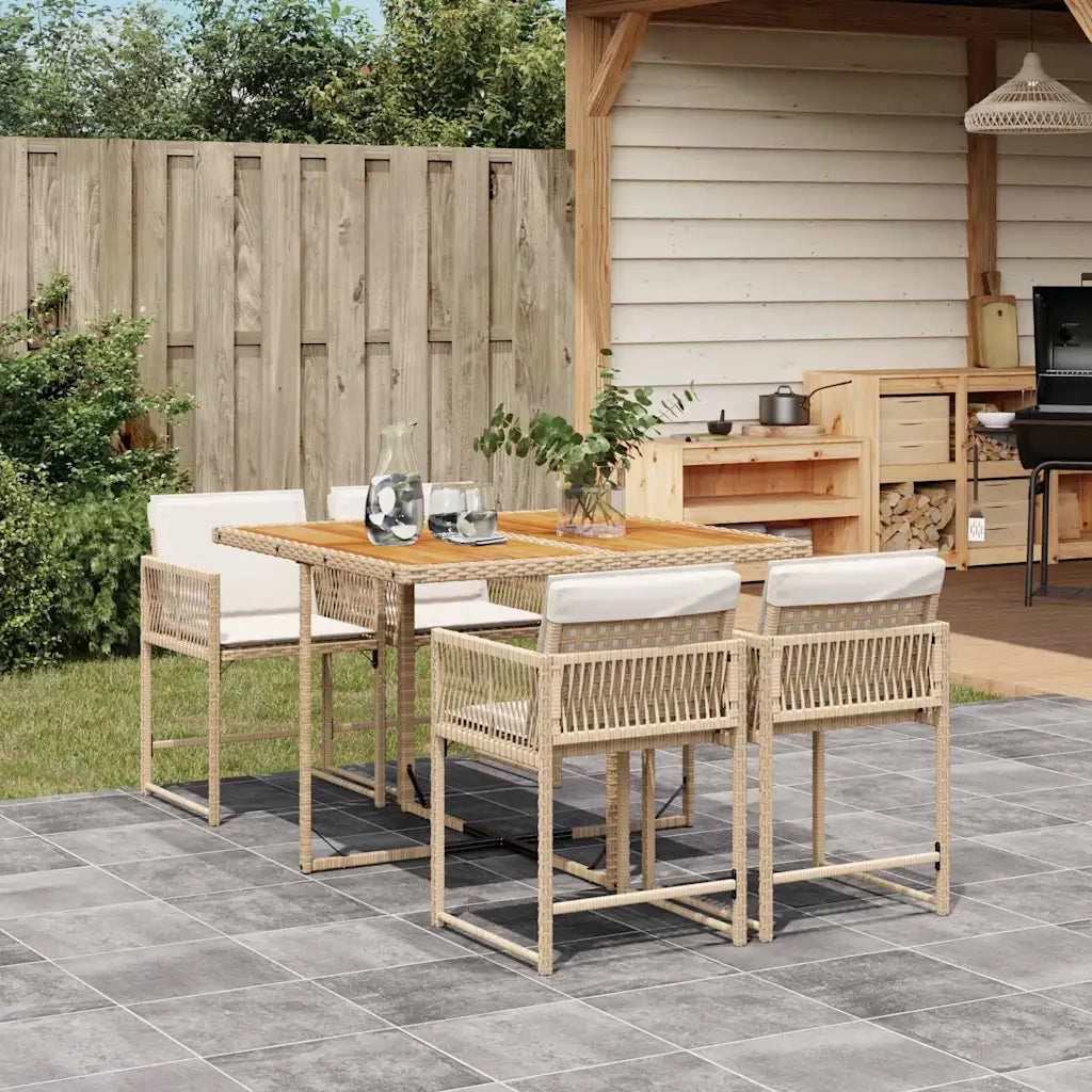 Set da Pranzo da Giardino 5 pz | Set Salotto da Giardino con Cuscini Beige in Polyrattan