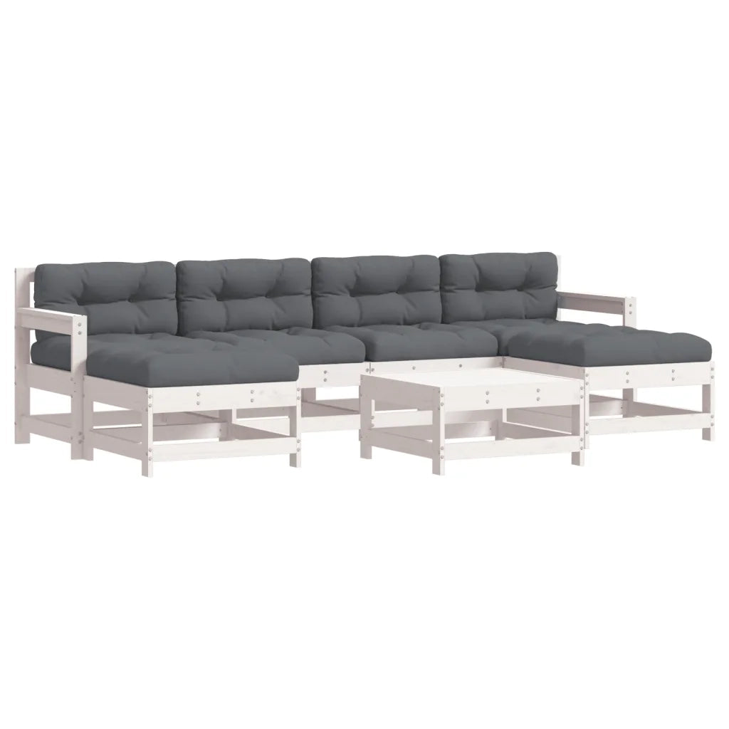 Set Divani da Giardino 7pz con Cuscini in Legno Massello Bianco 3185935