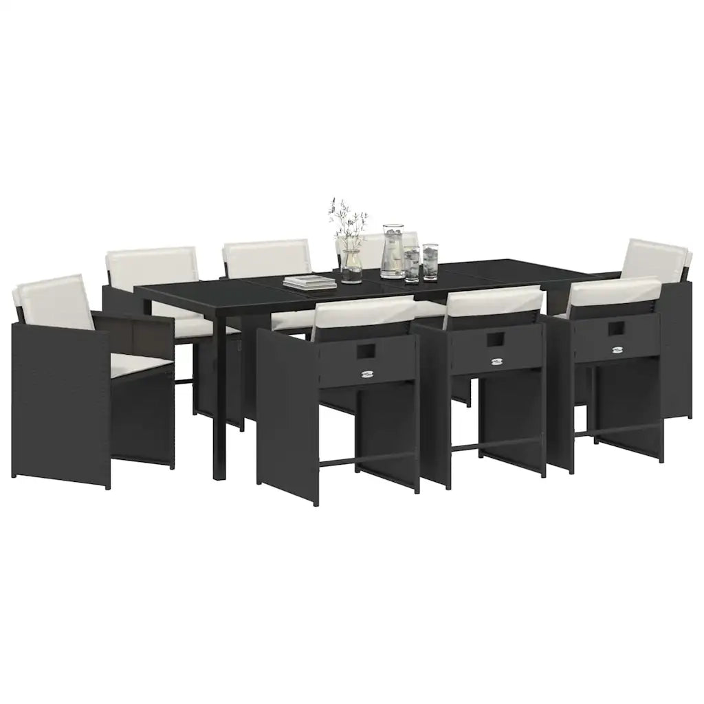 Set da Pranzo per Giardino 9 pcs Nero polyrattan