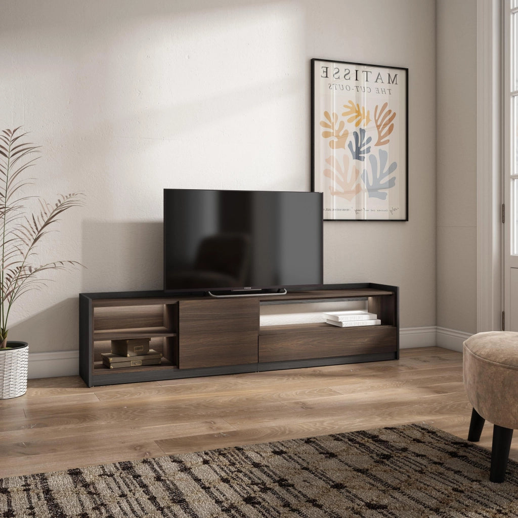 Mobile TV Soggiorno, 207x50x37 cm, Per TV fino a 80", LED, Rovere scuro e Nero