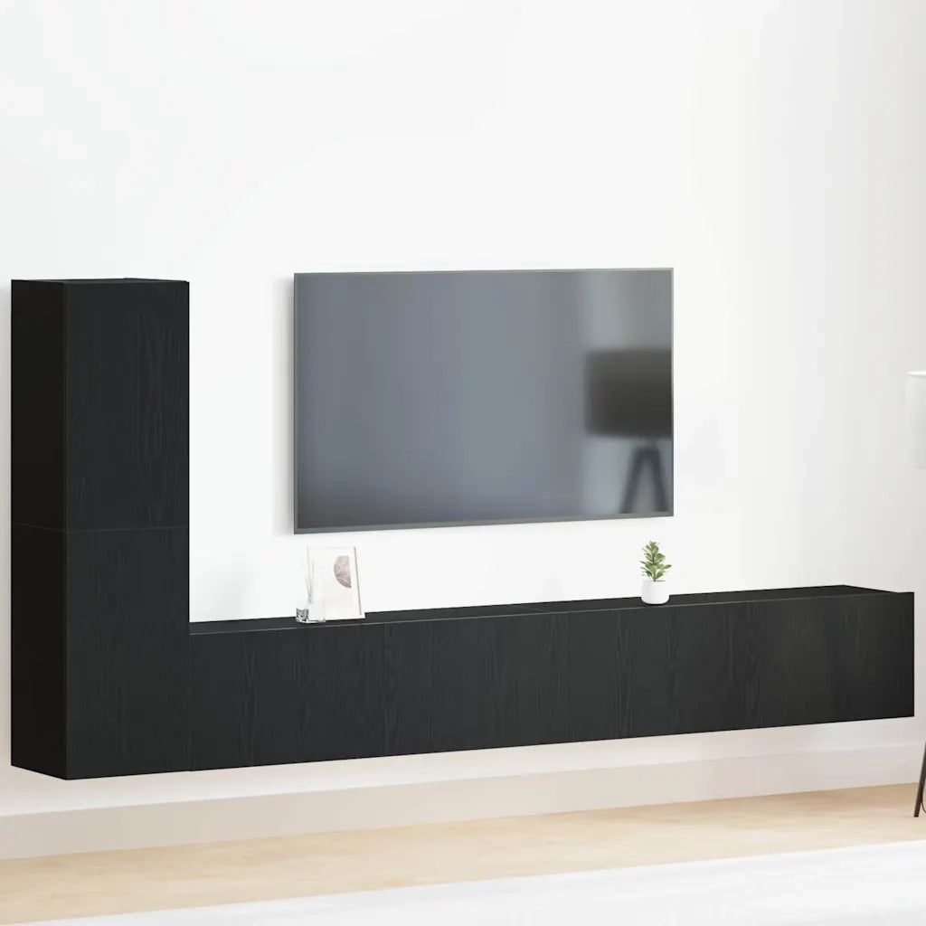 Set mobile TV Montaggio a parete Rovere Nero Legno multistrato 3333054