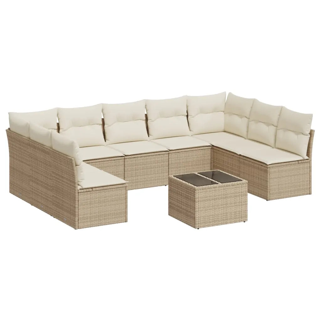 Set Divano da Giardino 10 pz con Cuscini Beige in Polyrattan 3249917