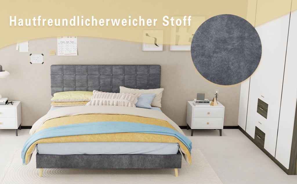 DESMIU Lit double 160 × 200 cm con testiera imbottita, senza materasso, in velluto grigio