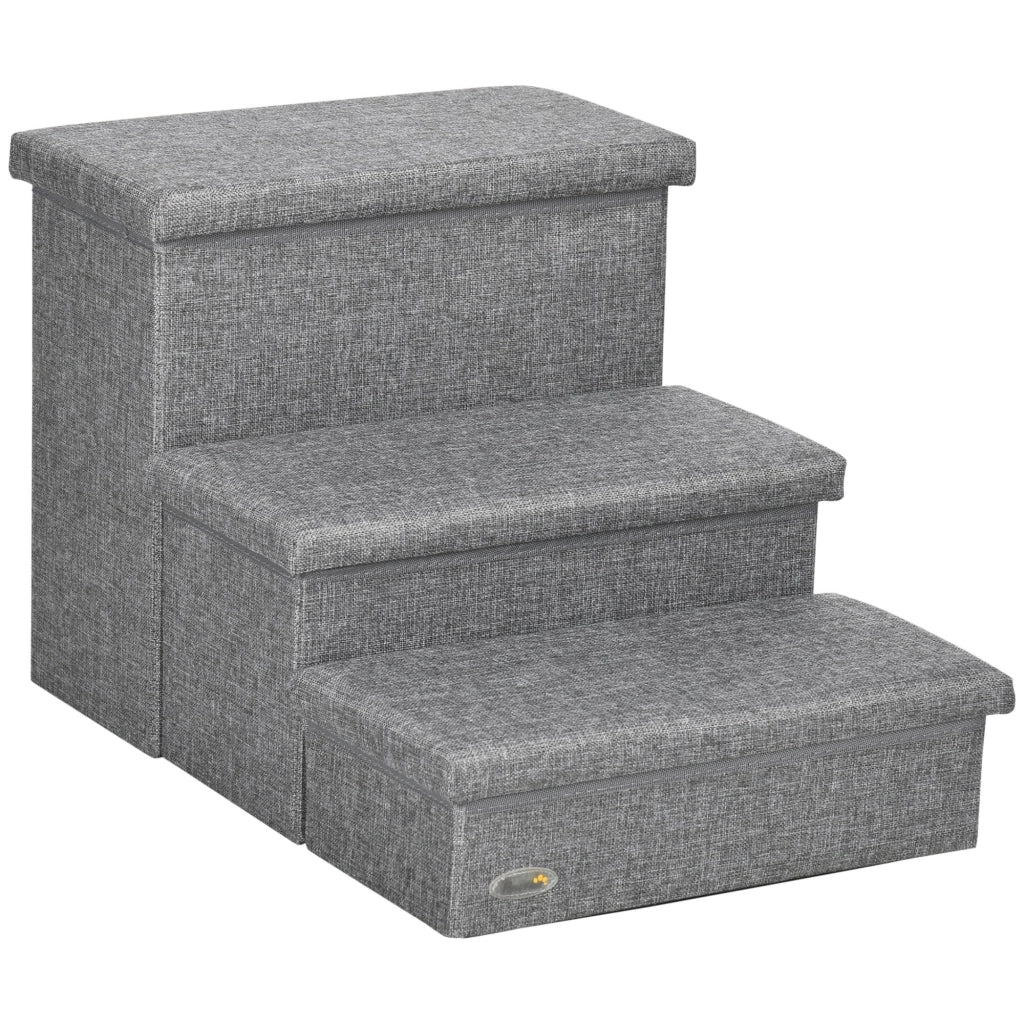 Scala per Cani e Gatti 3 Gradini con Contenitore ¨C zephmum ¨C Grigio 63.5x42.5x40.5 cm