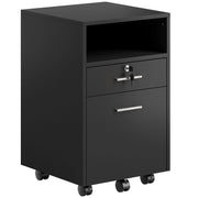 Mobile da ufficio con contenitore su ruote, 2 cassetti, uno con serratura, 5 rotelle, nero, 40 x 40 x 65 cm