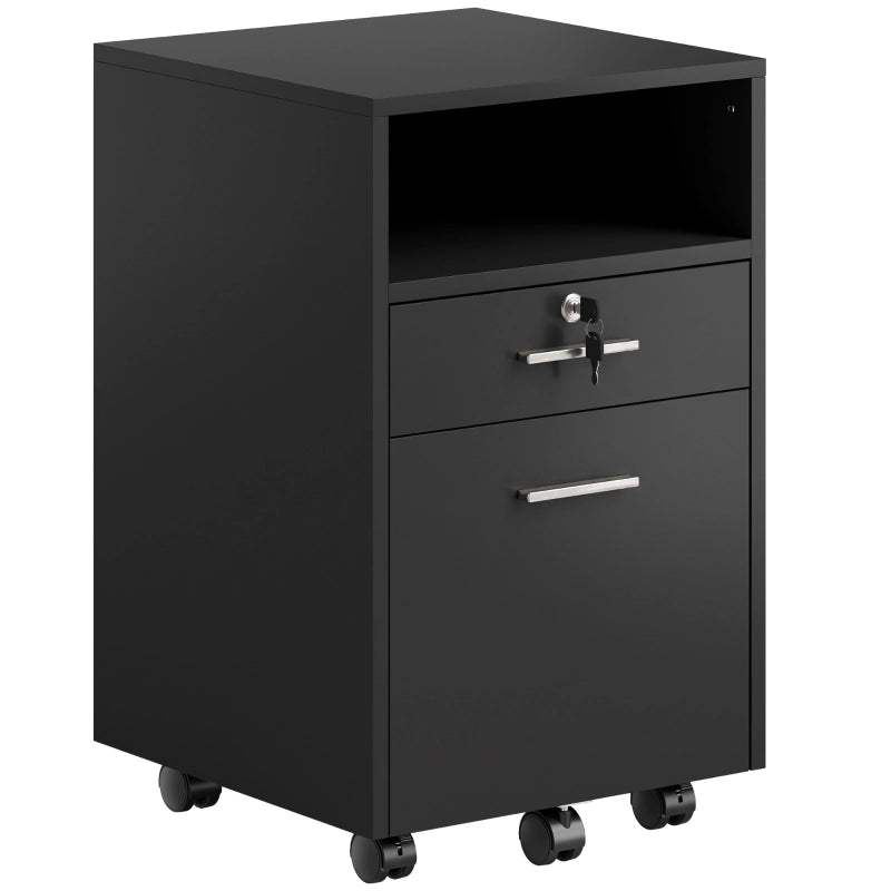 Mobile da ufficio con contenitore su ruote, 2 cassetti, uno con serratura, 5 rotelle, nero, 40 x 40 x 65 cm