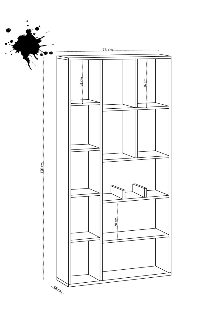 Libreria in legno "Demios" - 75 x 18 x 170 cm - Rovere Zaffiro