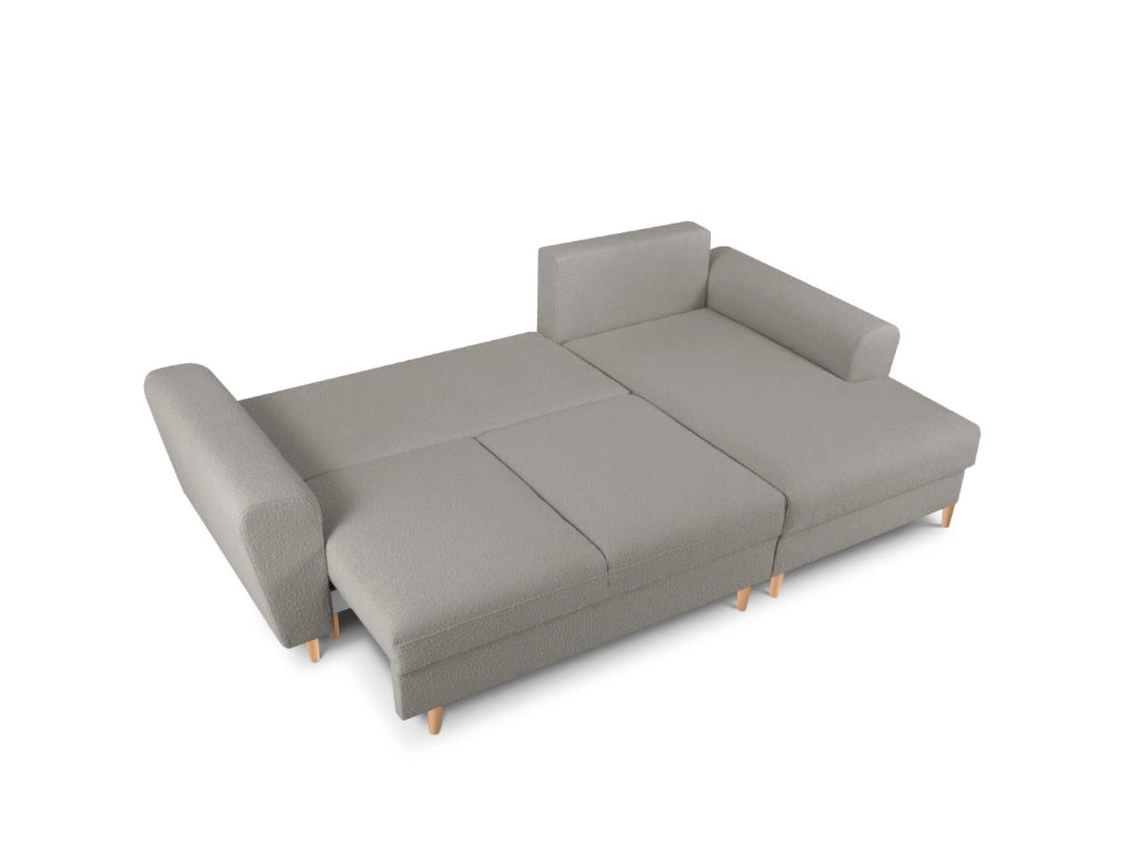 Cosmopolitan Design - Divano convertibile angolare destro con contenitore "Kyoto" 4 posti in bouclé grigio 