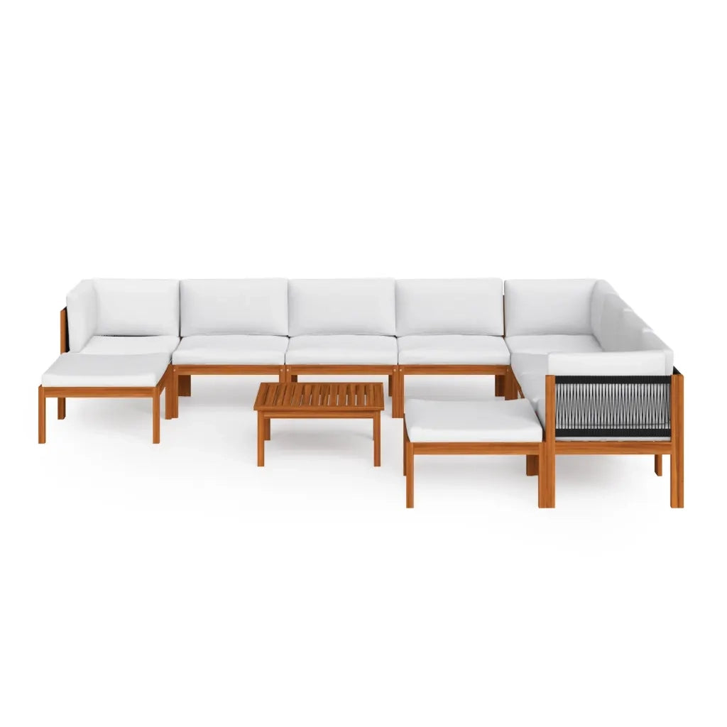 Set da giardino 11 pezzi con cuscini in legno di acacia e corda color crema 3057893