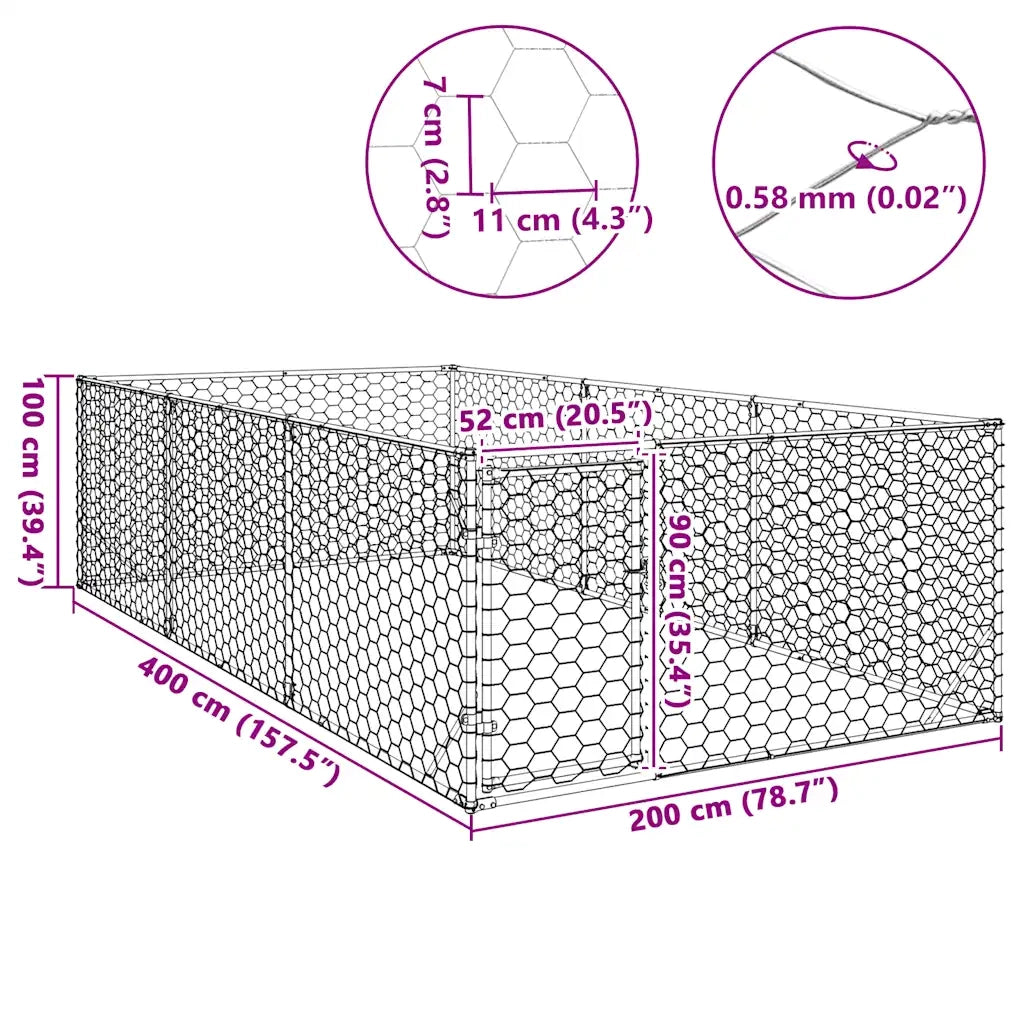 Cuccia per Cani da Esterno con Porta 2x4x1 m Acciaio Zincato
