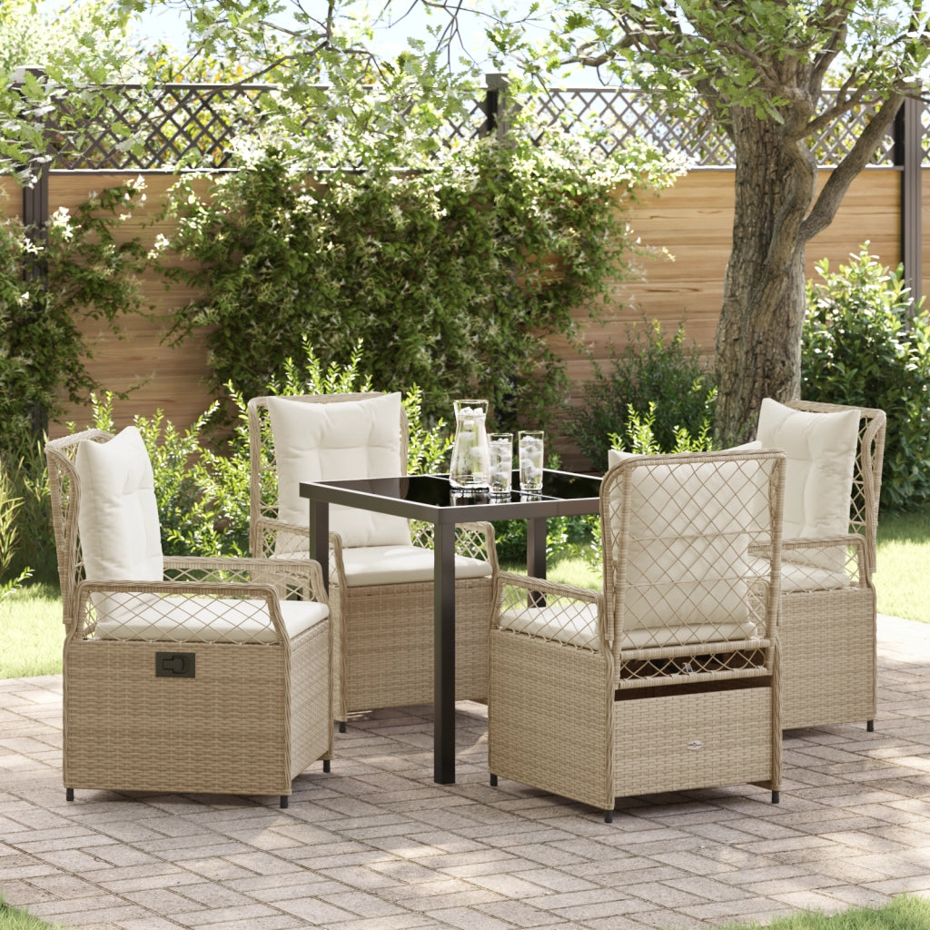 Set da pranzo da giardino 5 pezzi in polyrattan beige