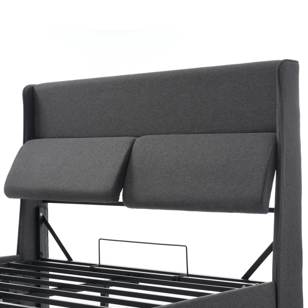 Letto matrimoniale imbottito 140x200 cm grigio con testiera regolabile, contenitore idraulico e materasso