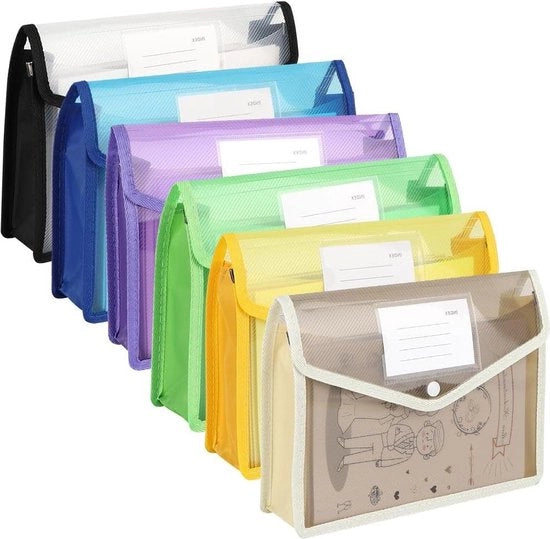 Documenti A5 impermeabili con pulsante - 6 pezzi - 6 colori - documenti per viaggi, ufficio, scuola