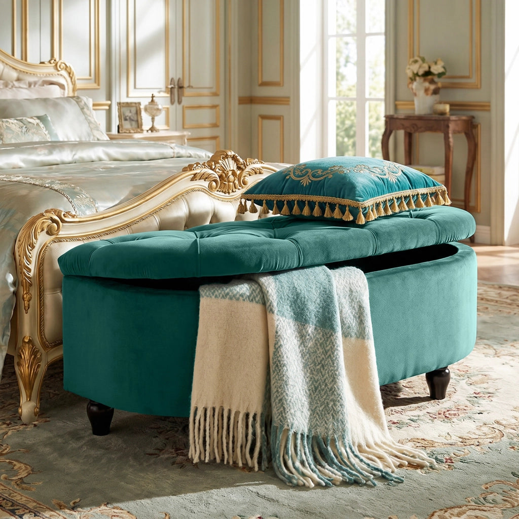 Panca contenitore imbottita con coperchio soft-close - Xylo - velluto grigio scuro 120x46x42 cm