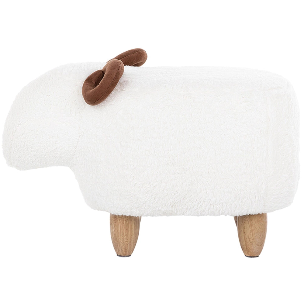 Sgabello per bambini Animale Agnello Poggiapiedi per asilo nido con gambe in legno imbottite in tessuto poliestere bianco