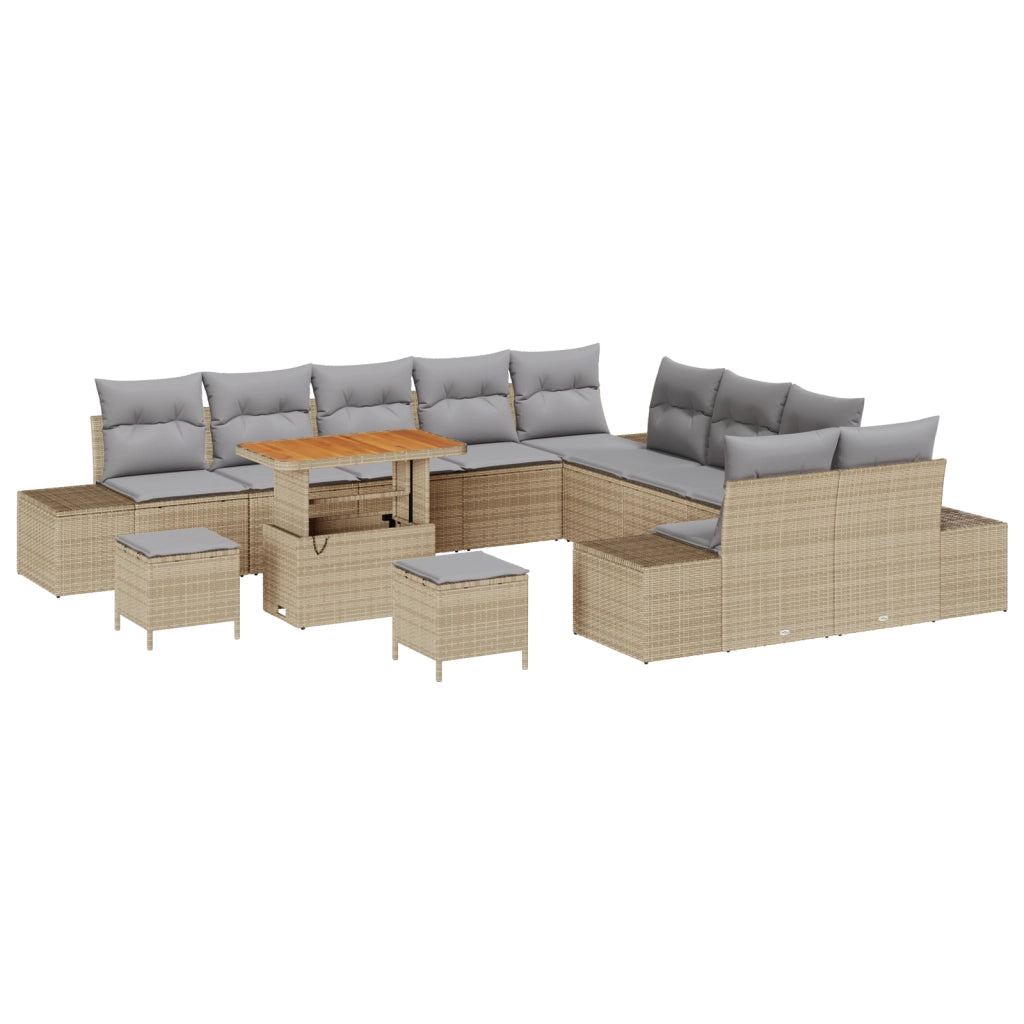 Set Divano da Giardino  da 13 Pezzi con Cuscini Beige Polyrattan Acacia