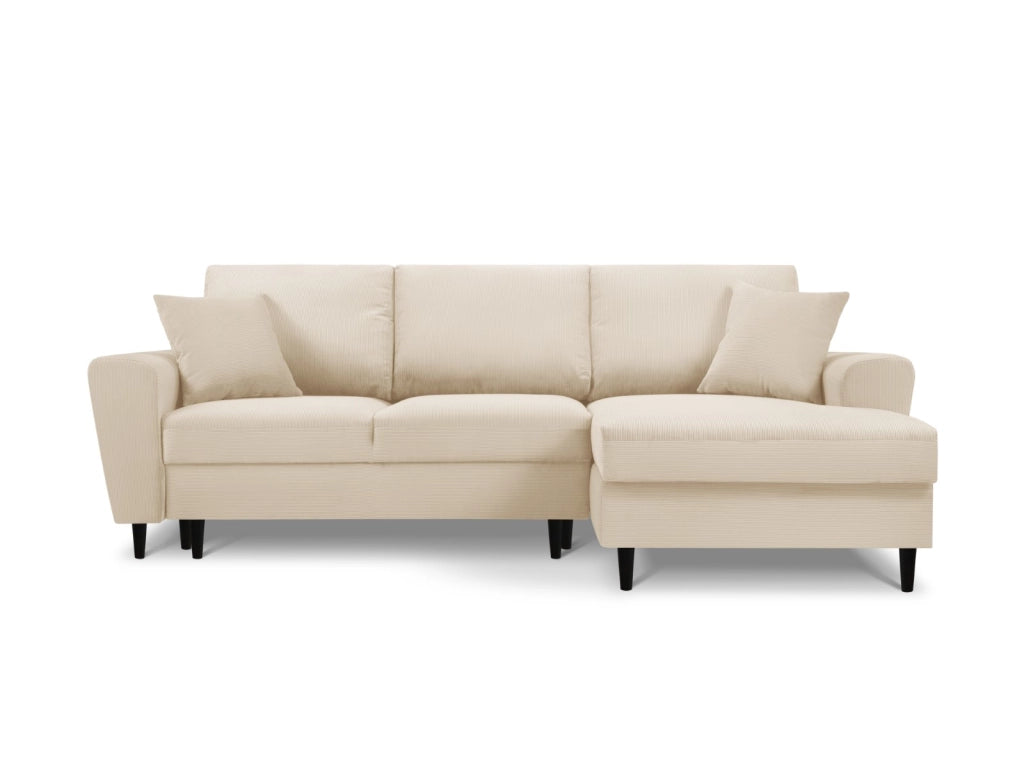 Cosmopolitan Design - Divano convertibile angolare destro con contenitore "Kyoto" 4 posti in velluto a coste beige 