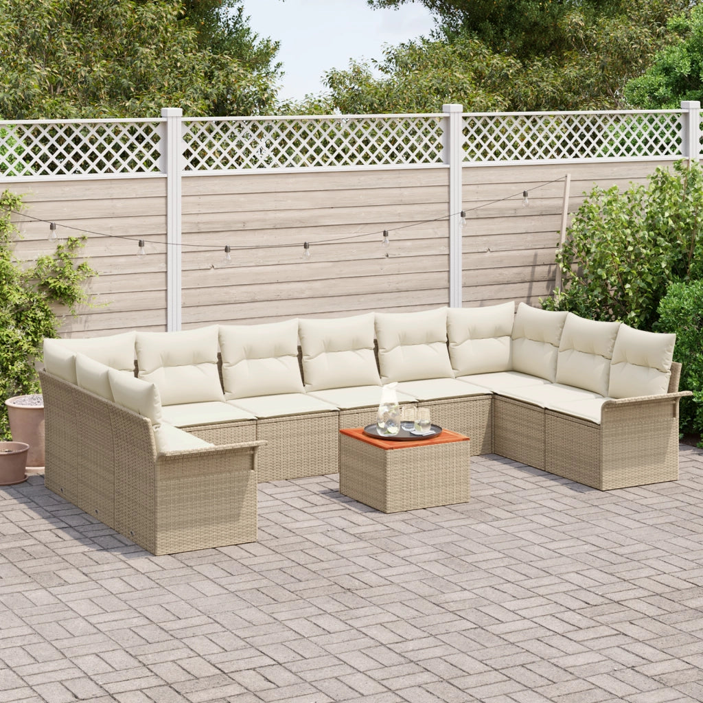 Set di divani da giardino  11 pezzi con cuscini Beige Polirattan Acacia