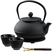 Teiera in ghisa KADAX con infusore per tisane, capacità 850 ml + 2 tazze, colore nero.