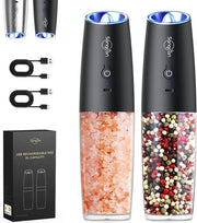 Set di macinatrici elettriche di sale e pepe 255 g alta capacità caricabile via USB - illuminazione a LED - comando a una mano - regolazione di grana - rifinamento automatico - nero