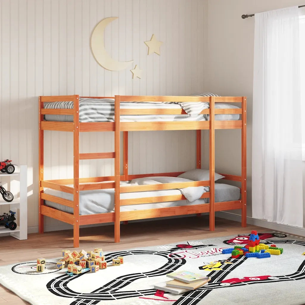 Letto singolo | Letto per adulti | Letto a Castello Marrone Cera 75x190 cm in Legno di Pino
