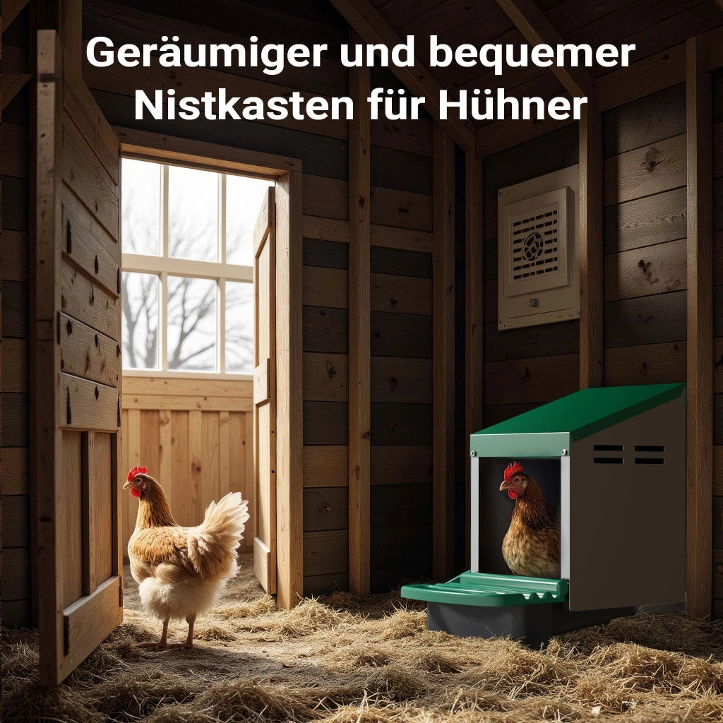Fudajo Nido per galline ovaiole con vassoio di raccolta 27 x 52 x 48 cm, nido per uova di gallina, con fori di ventilazione, in plastica, montaggio a parete