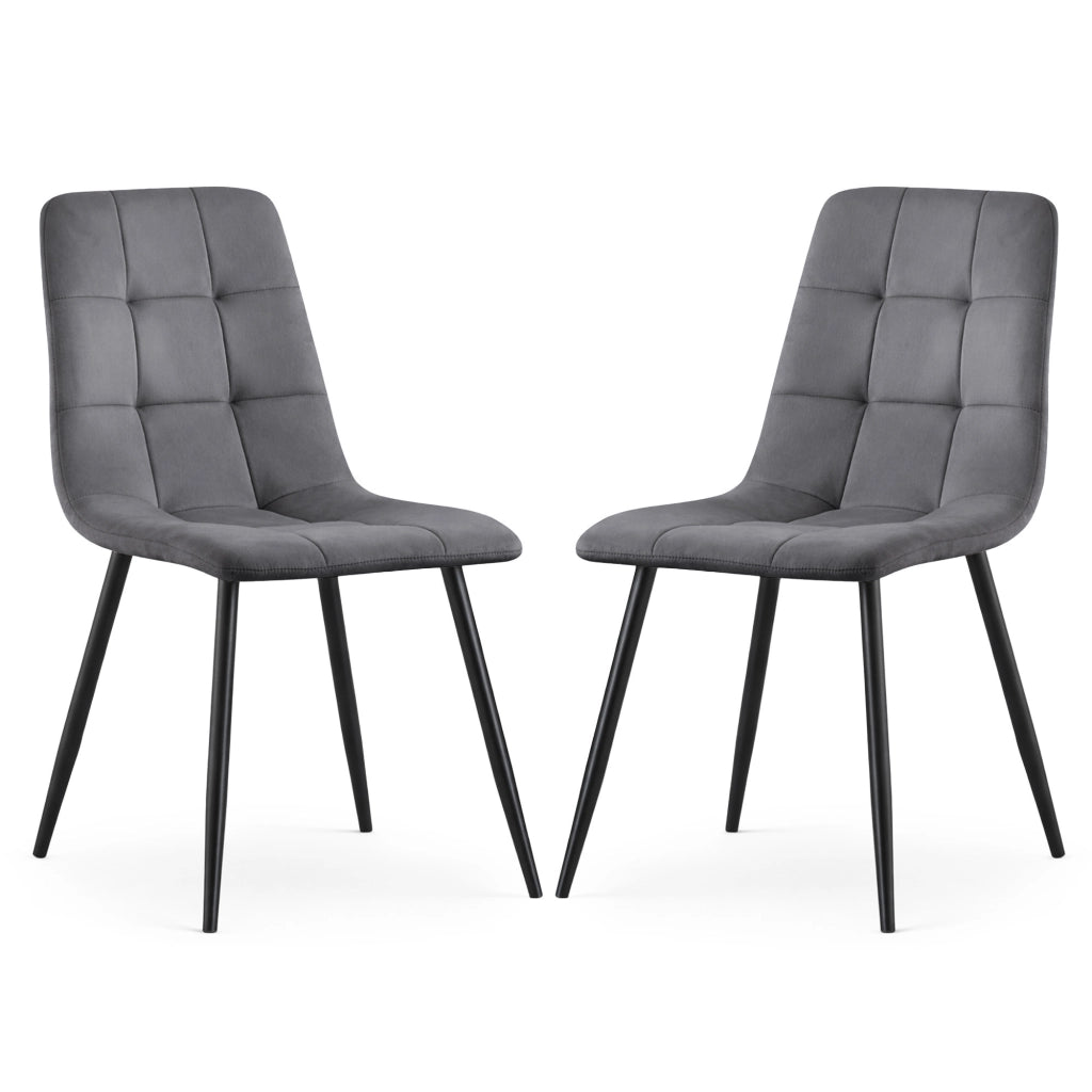 Set di 2 Sedie in velluto trapuntate NERO Grafite Scuro gambe nere