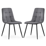 Set di 2 Sedie in velluto trapuntate NERO Grafite Scuro gambe nere