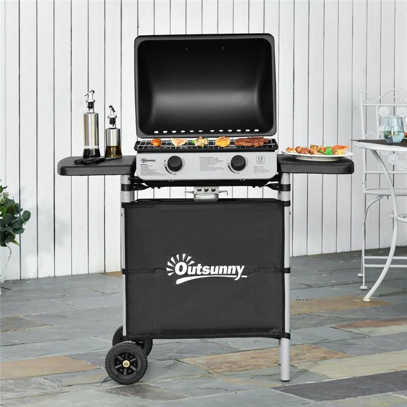 BARBECUE A GAS CON COPERCHIO, BRUCIATORI DA 5.6KW, BBQ E RUOTE, 104X49X99 CM
