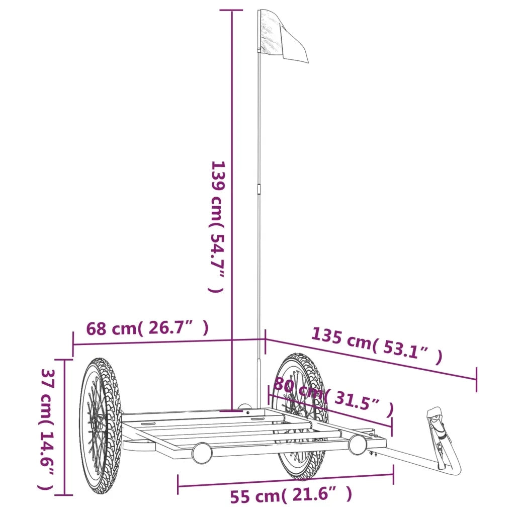 Rimorchio da Bici Nero 135x68x37 cm in Ferro CFW2782012