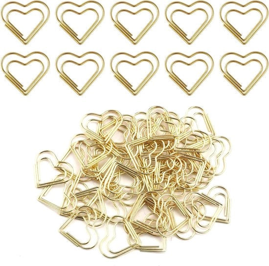 Mini Clip per Carta 100 in Oro, Design del Cuore, Acciaio Inossidabile - per Scuola, Ufficio, Uso Domestico