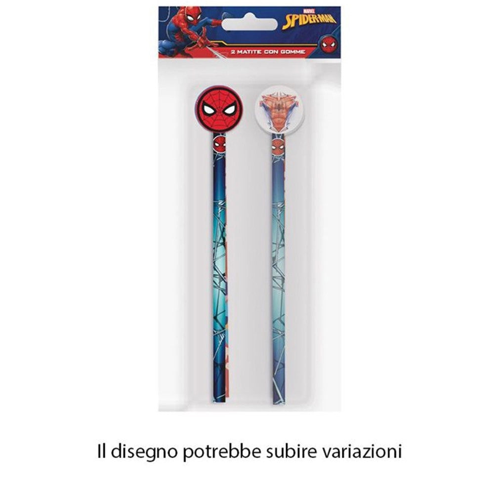 Trade Shop - Kit 2pz Matite Con Gomma Rotonda Grafica Spiderman Per Disegno Scuola Bambini 960795 -