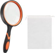 Maniglia da lettura 10x con astuccio con cordoncino - Lente 75 mm - Adatto alla lettura - Ideale regalo per anziani - Materiale plastico arancione con gomma.