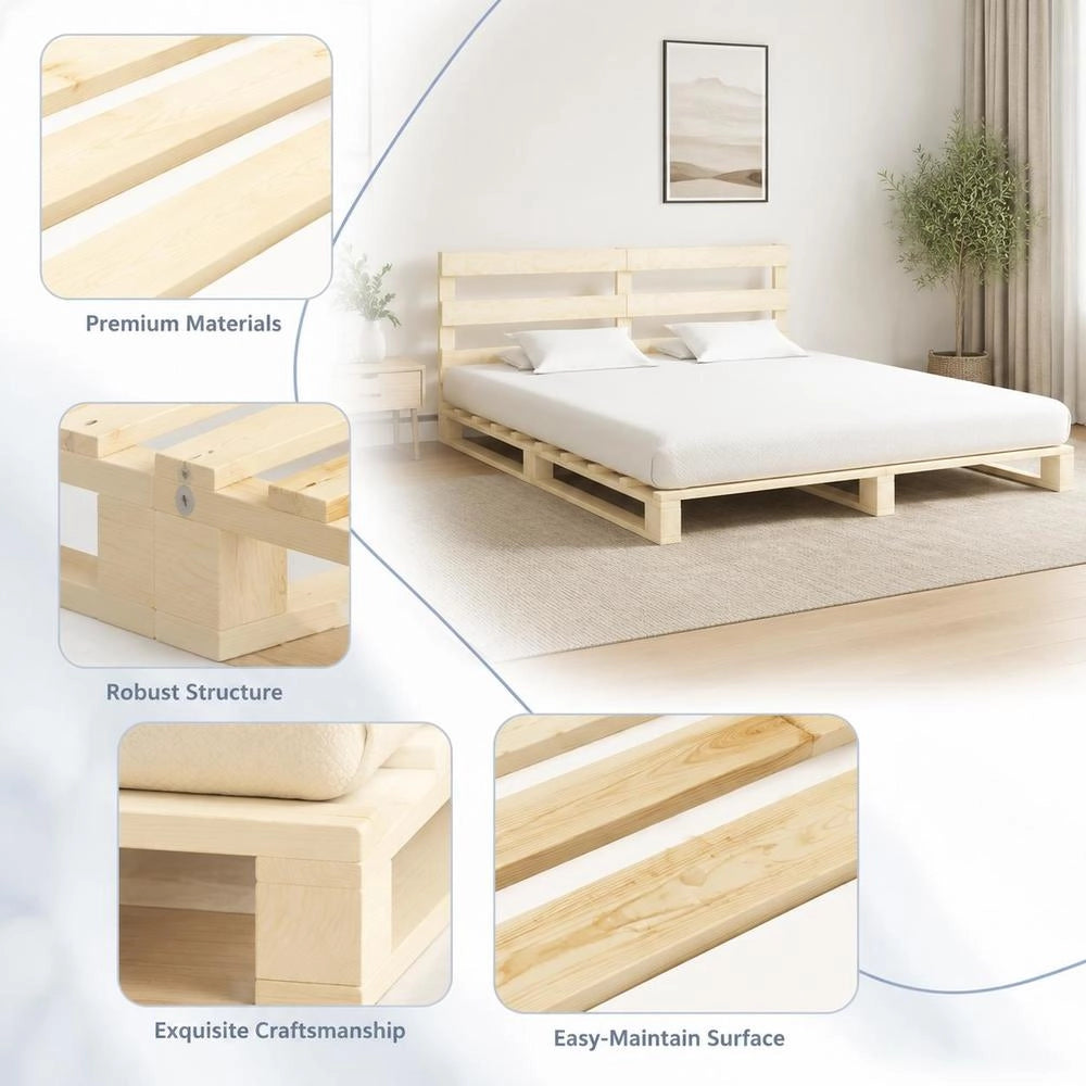Pallet Bed Made Of Solid Pine Wood, 140x200 Cm