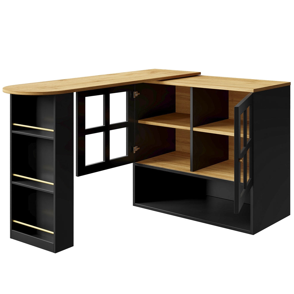 CREDENZA Girevole 138-204x39x102,5 cm MDF Nero con ante in vetro