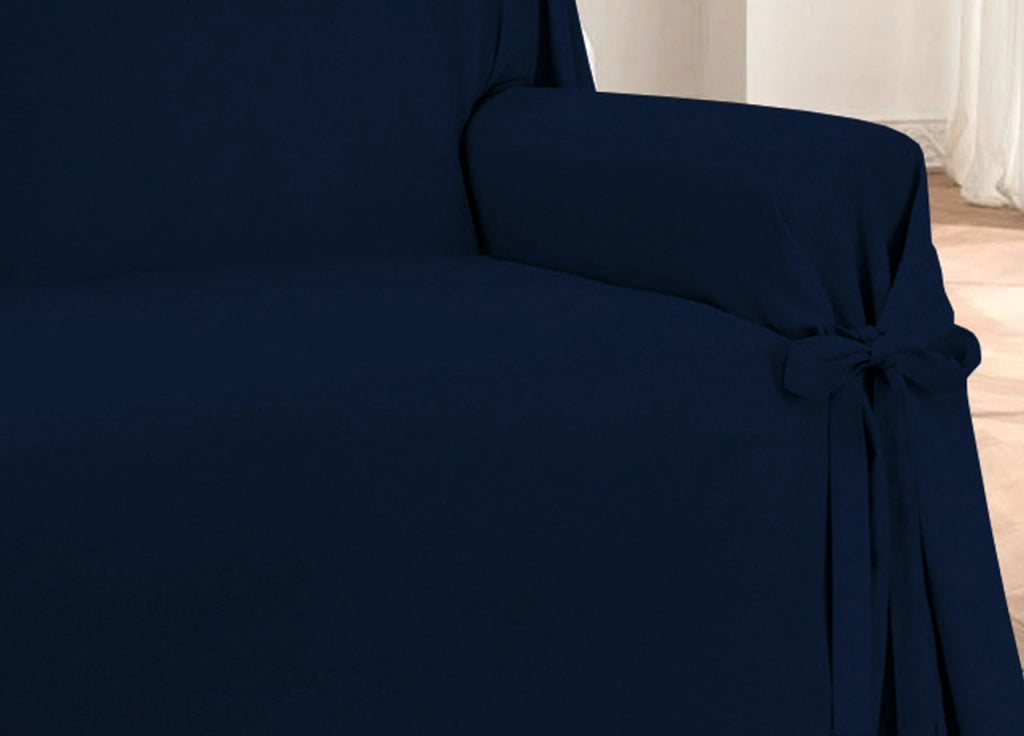 Copridivano Fodera Telo Protezione Divano Con Laccetti Fiocco Disegno Prezioso Blu - 3 Posti - Blu