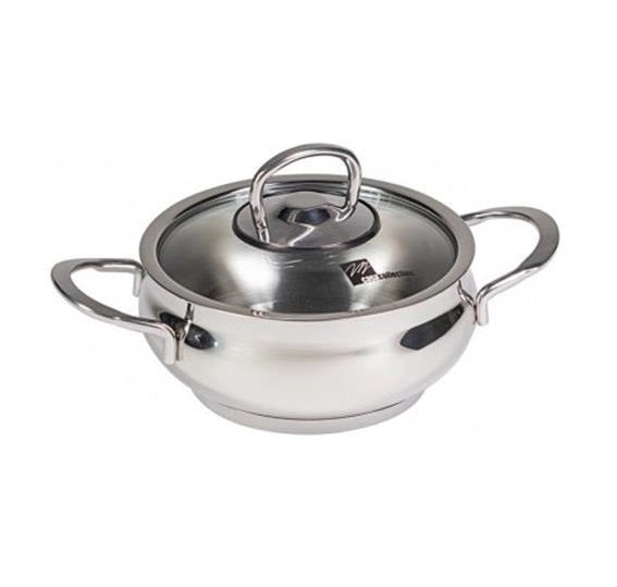 Tegame Tegamino Minicotture in Acciaio Inox con Coperchio in Vetro 14 cm