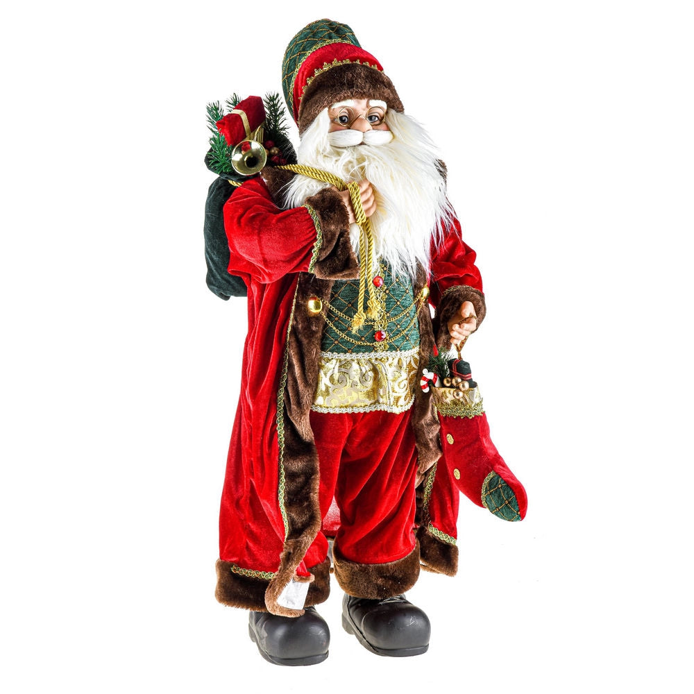 Babbo Natale con Gilet Verde in Tessuto Decorazione Natalizia Formato: 80 cm