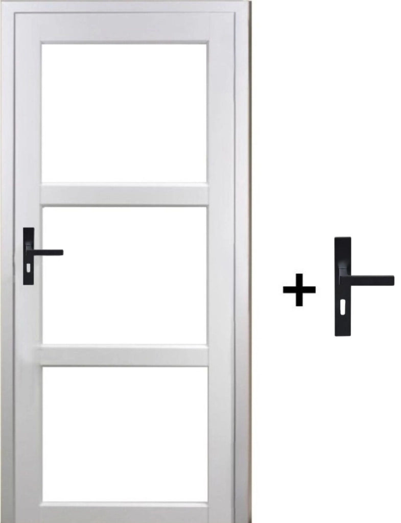 Blocco Porta Kenya Vetro Trasparente Bianco H204 x L83 Pannello Nervatura Spinta Destra + Maniglia