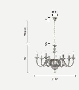 LAMPADARIO GALA 8 LUCI ATTACCO E14 ORO E TRASPARENTE D.82CM