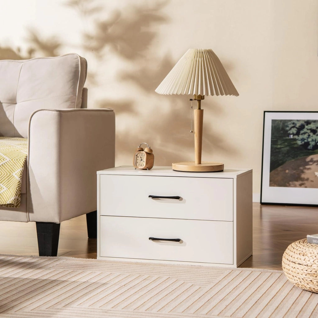 Cassettiera con 2 cassetti, dispositivo antiribaltamento, piccolo mobile in legno, per camera da letto, soggiorno, ufficio, comodino, 60 x 34 x 38 cm (bianco)