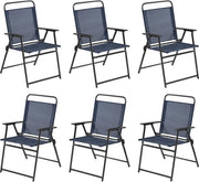 Set di 6 sedie a sdraio, sedie da giardino, sdraio con schienale alto e braccioli, sedie da terrazza, fino a 100 kg sostenibile, blu marino
