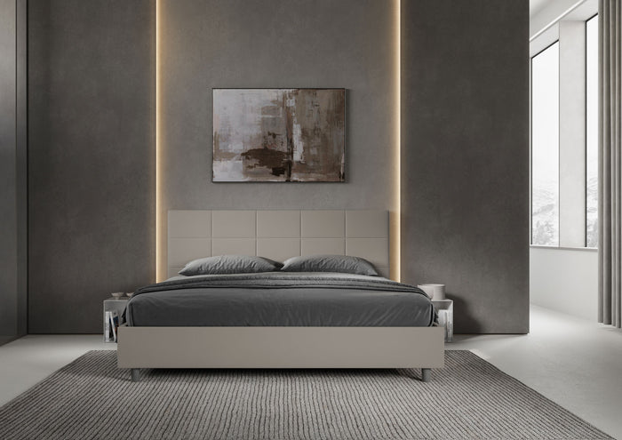 Letto Matrimoniale King Size 200x210 cm Senza Rete Imbottito in Similpelle Mika Tortora