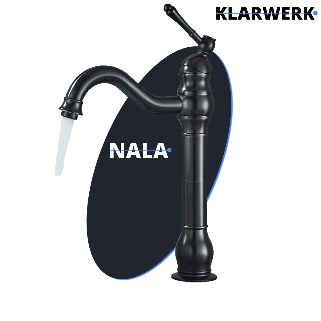 NALA | Rubinetto da bagno alto vintage Hotel Gastro nero spazzolato | Retrò in acciaio inossidabile premium per lavabo alto |miscelatore 2 connessioni