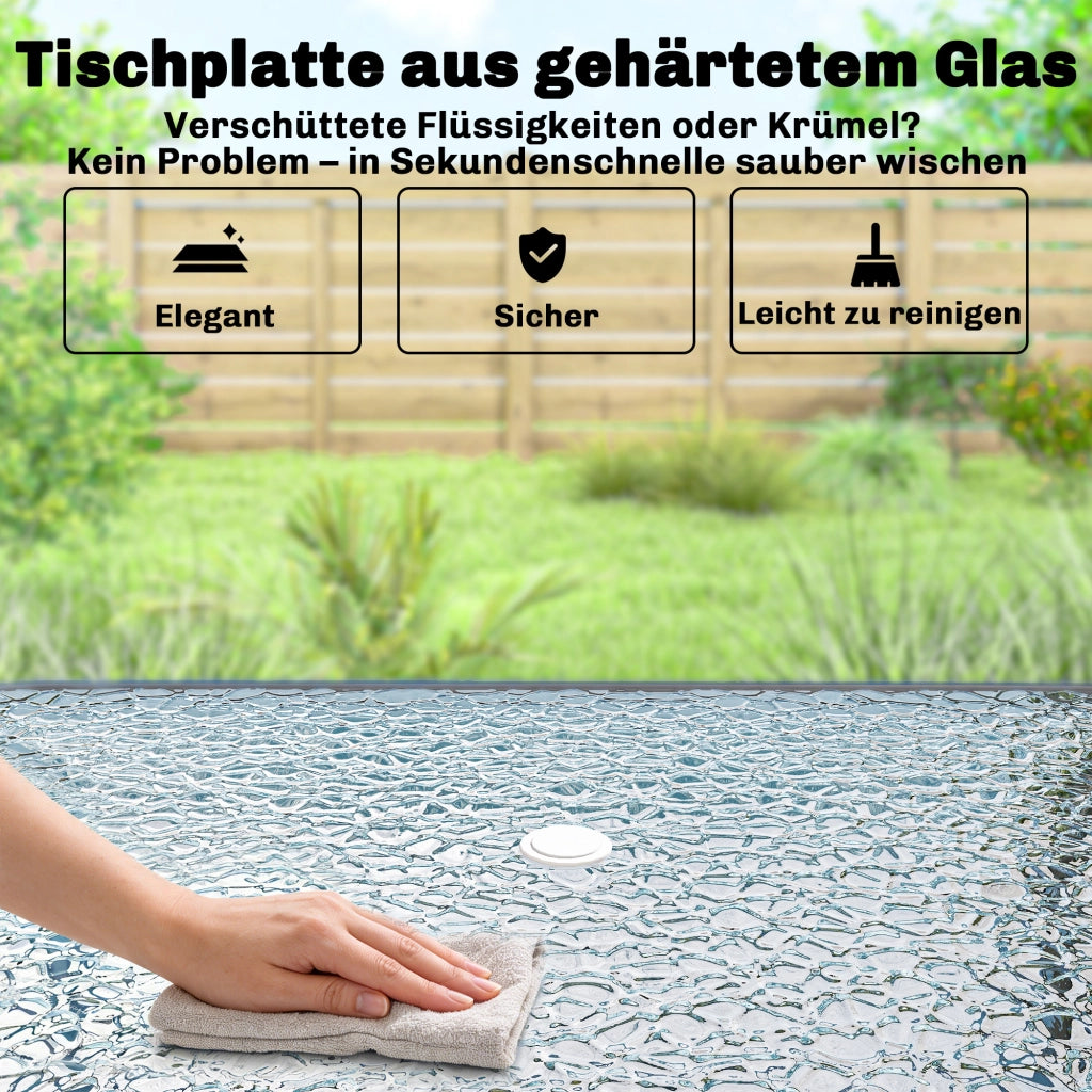 Set mobili giardino 6 posti ¨C Xylo ¨C tavolo vetro 119x68cm 6 sedie pieghevoli ombrellone grigio